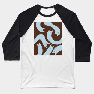 cat pattern aesthetic illustration blue brown Baseball T-Shirt